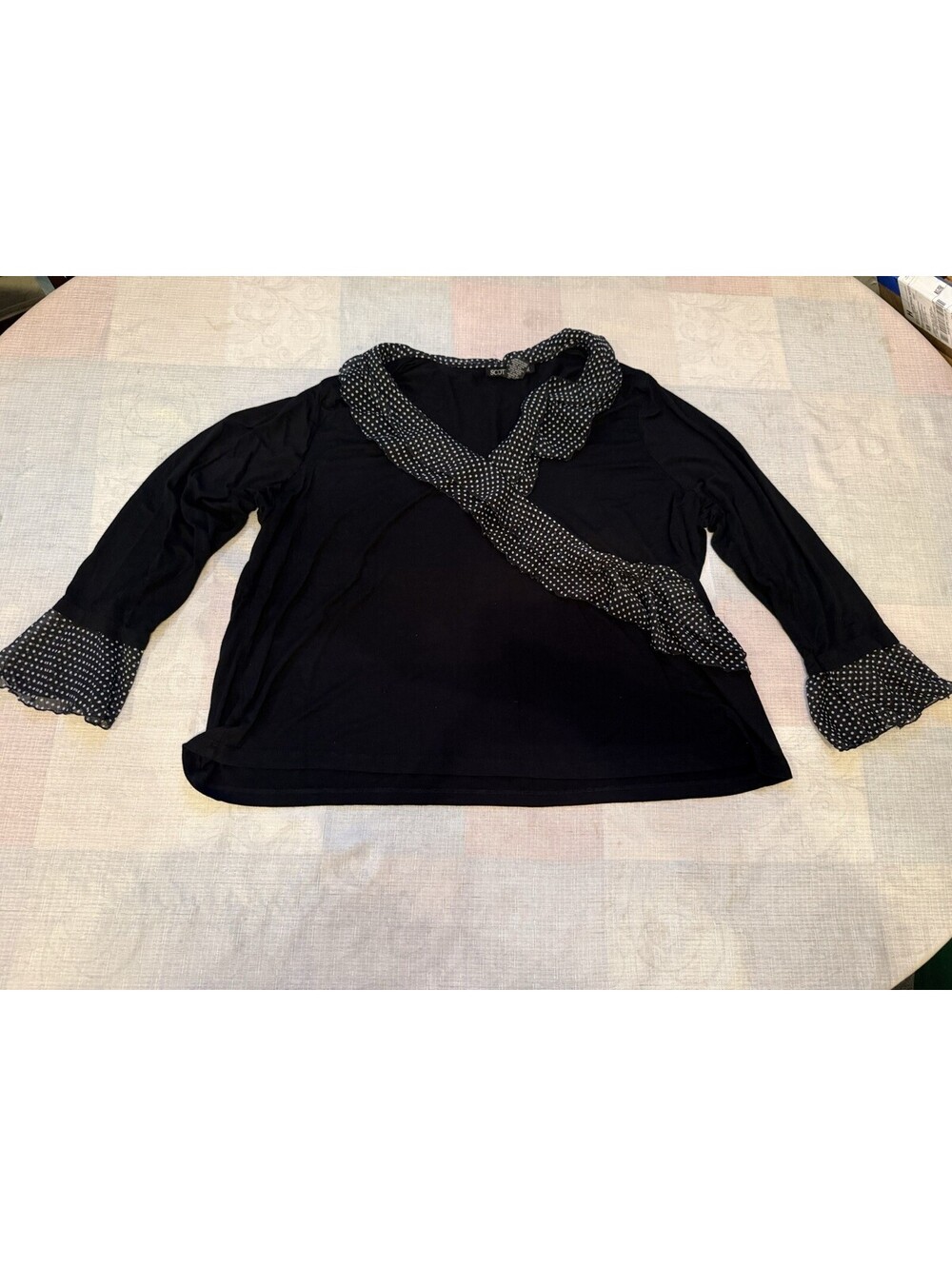 Scott Taylor Womens 2X Black Polka Dot Ruffle Blouse